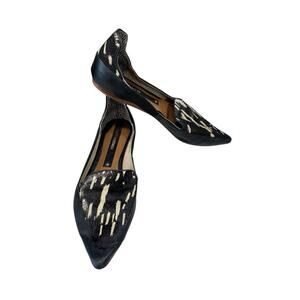 Matt Bernson Calf Hair Pointed Toe Ballet Flats Black/Beige Women’s Size 9M